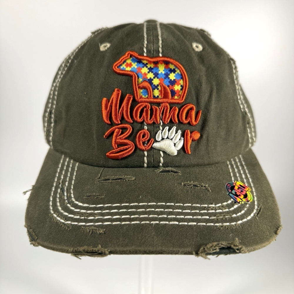 Baseball‎ Cap 'Mama Bear' Hat Distressed Embroidered Support Autism Acceptance